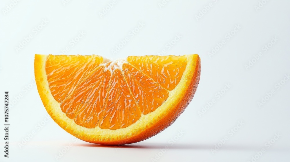 A beautifully bright and vibrant orange slice presented against a clean, crisp white background A beautifully bright and vibrant orange slice presented against a clean, crisp white background