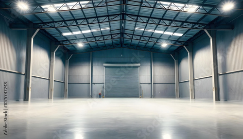 empty warehouse industrial space overhead lights