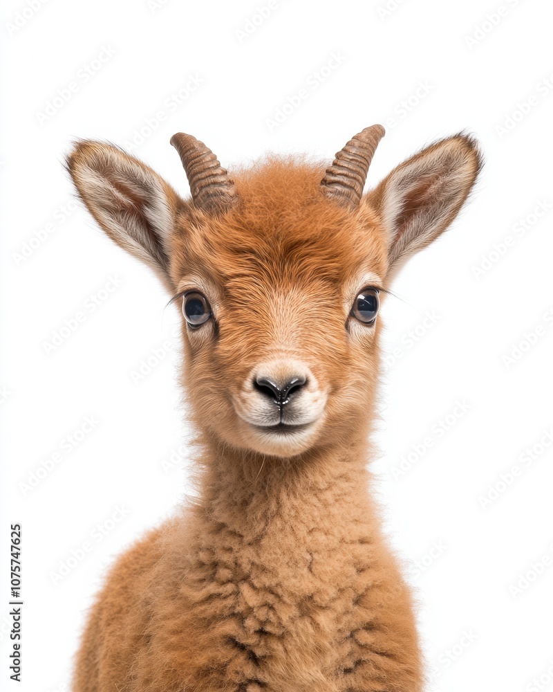Mystic portrait of baby Bighorn Sheep, copy space on right side, Headshot, Close-up View, isolated on white background Mystic portrait of baby Bighorn Sheep, copy space on right side, Headshot, Close-up View, isolated on white background