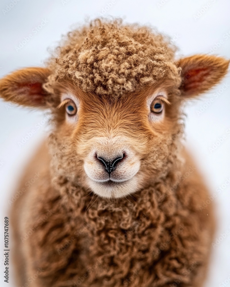 Mystic portrait of baby Domestic Sheep, copy space on right side, Headshot, Close-up View, isolated on white background Mystic portrait of baby Domestic Sheep, copy space on right side, Headshot, Close-up View, isolated on white background