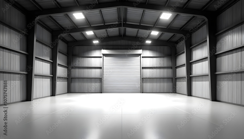 Fototapeta premium empty warehouse industrial space overhead lights