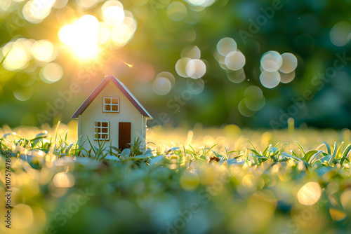 Wallpaper Mural Small home on the green grass. real estate investing, construction, equity investment. High quality photo Torontodigital.ca