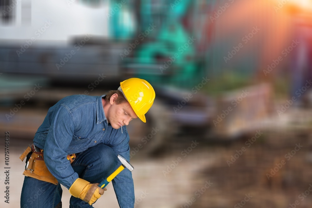 A construction worker working at building site A construction worker working at building site