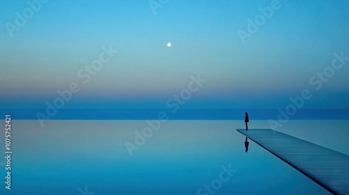   Person on dock in water with full moon background