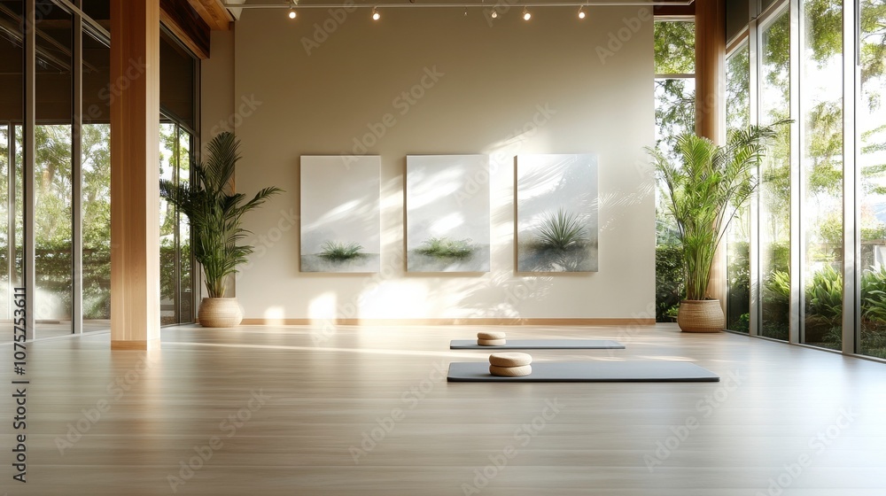 Obraz premium serene yoga studio with calming decor and natural light