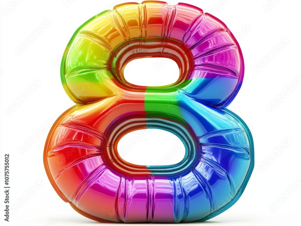 A colorful, glossy number 8 with a rainbow gradient design. A colorful, glossy number 8 with a rainbow gradient design.