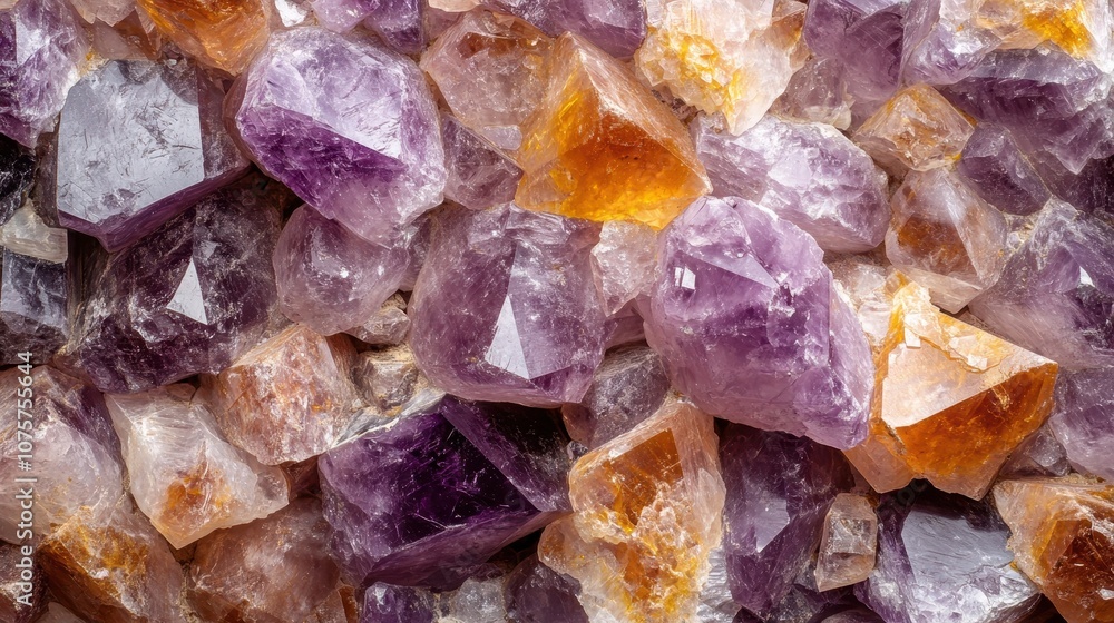 A close-up view of a collection of rough and polished amethyst gemstones, displaying an array of purple and golden hues, evoking feelings of luxury and elegance. A close-up view of a collection of rough and polished amethyst gemstones, displaying an array of purple and golden hues, evoking feelings of luxury and elegance.