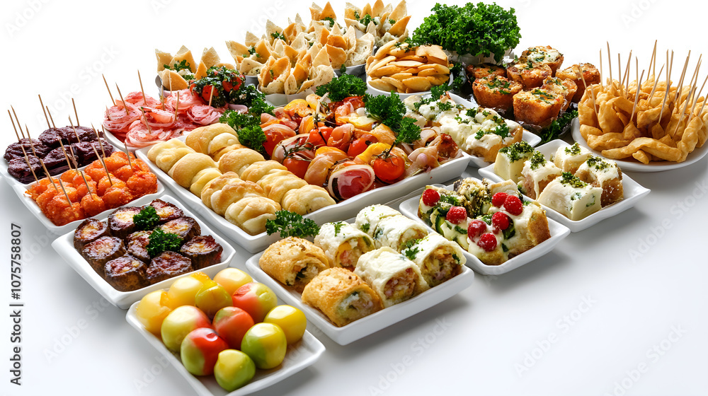 Party Snacks - Assorted finger foods and snacks arranged on trays Party Snacks - Assorted finger foods and snacks arranged on trays