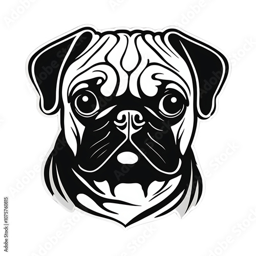 Stylized Black and White Pug Illustration for Pet Art and Design Projects