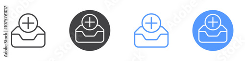 Add inbox icon Flat set in black and white color