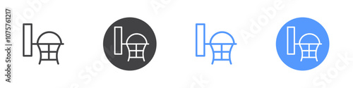 Basketball stand icon Flat set in black and white color