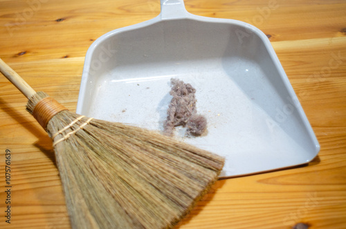 小さな箒で集められた部屋の隅に溜まっていた積年のホコリ