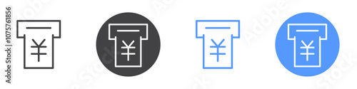 Deposit yen icon Flat set in black and white color
