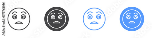 Fearfull face icon Flat set in black and white color