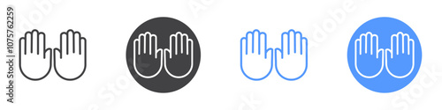 Hand raised icon Flat set in black and white color