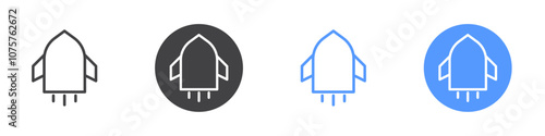 Launch icon Flat set in black and white color