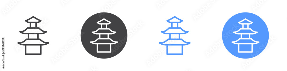 Pagoda icon Flat set in black and white color Pagoda icon Flat set in black and white color