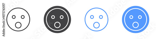 Open mouth emoji icon Flat set in black and white color