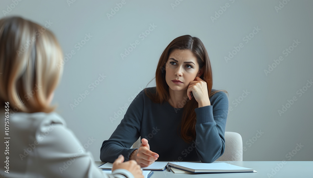 Sad lady telling psychotherapist about problems in her family, support and care isolated with white highlights, png Sad lady telling psychotherapist about problems in her family, support and care isolated with white highlights, png