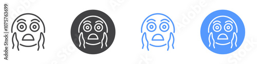 Screaming emoji icon Flat set in black and white color