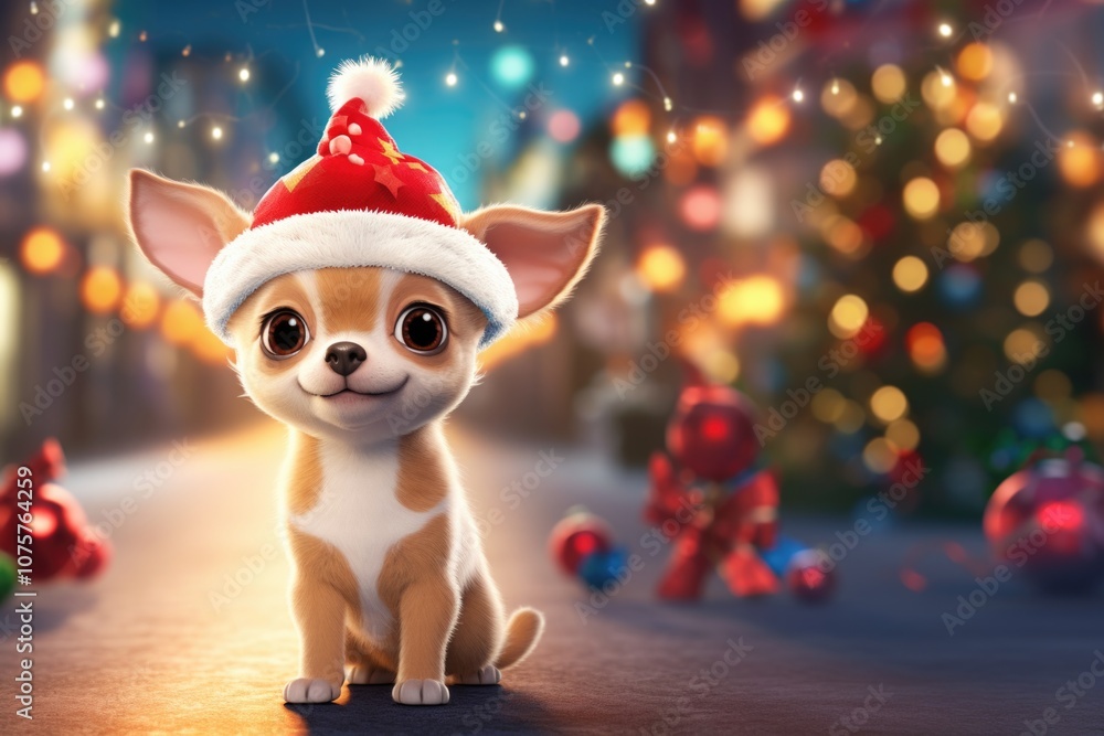 chihuahua christmas 3d card, dog wearing a christmas hat chihuahua christmas 3d card, dog wearing a christmas hat