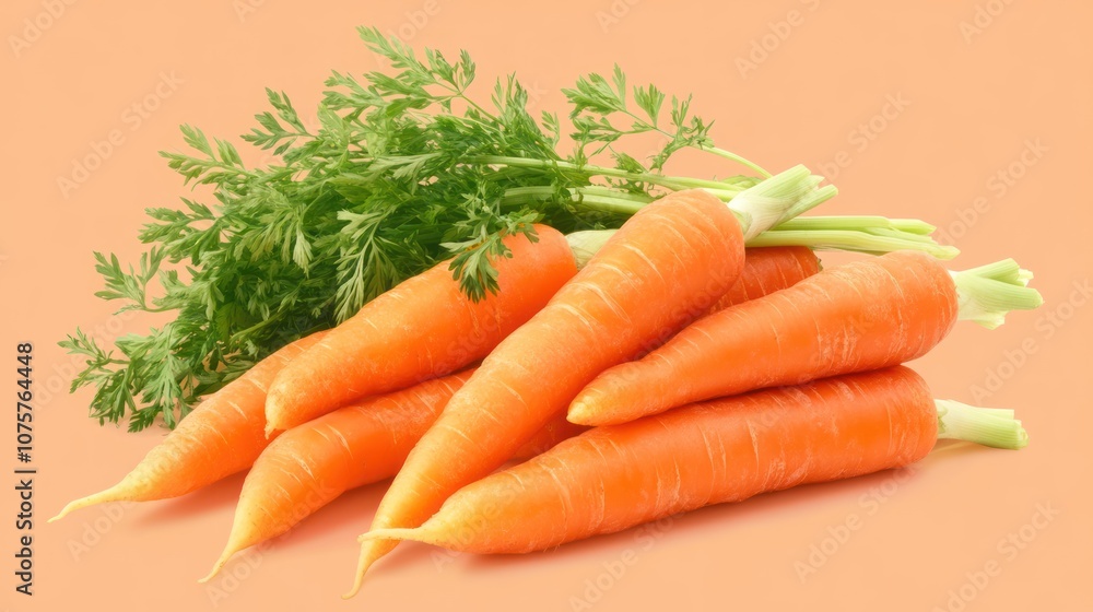 Fresh Carrots with Green Tops on Orange Background Fresh Carrots with Green Tops on Orange Background