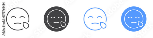 Upset face icon Flat set in black and white color