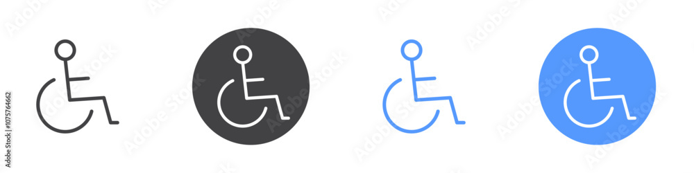 Wheelchair icon Flat set in black and white color Wheelchair icon Flat set in black and white color