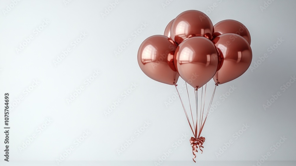 Bunch of copper balloons tied together with a ribbon floating against a white background. Bunch of copper balloons tied together with a ribbon floating against a white background.