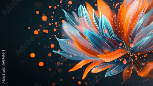  A close-up image of a flower against a dark background, featuring orange and blue petals in sharp focus