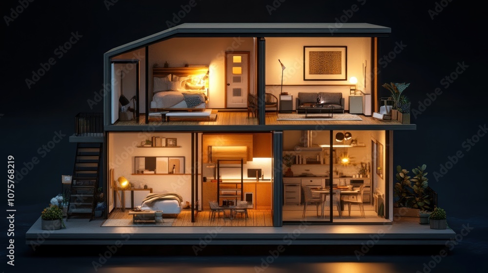 Modern Two-Story Home Interior Miniature Modern Two-Story Home Interior Miniature