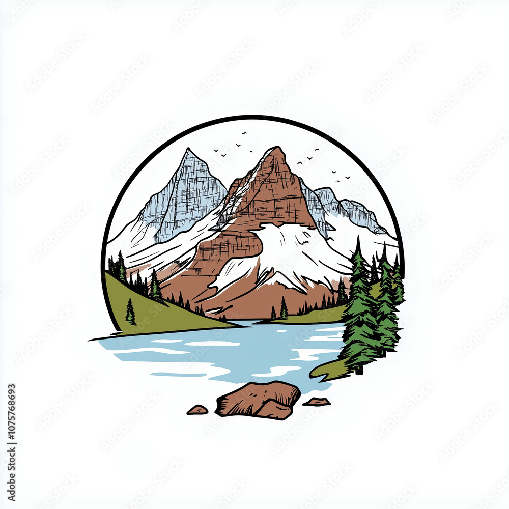 Logo illustration of glacier national park landscape Logo illustration of glacier national park landscape