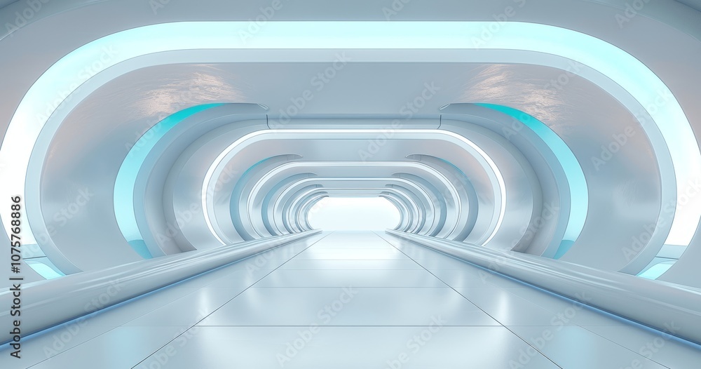 Futuristic White and Blue Curved Interior Space Design Futuristic White and Blue Curved Interior Space Design