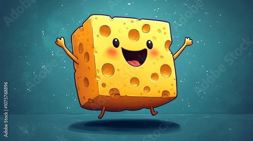 Cheerful Animated Cheese Character Jumping with Joy and Fun photo