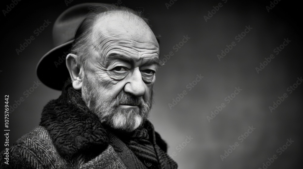 A man with a hat and a scarf is looking at the camera A man with a hat and a scarf is looking at the camera
