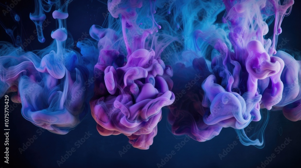 Colorful, swirling, abstract ink clouds in water, creating mesmerizing patterns, soft lighting, artistic concept Colorful, swirling, abstract ink clouds in water, creating mesmerizing patterns, soft lighting, artistic concept