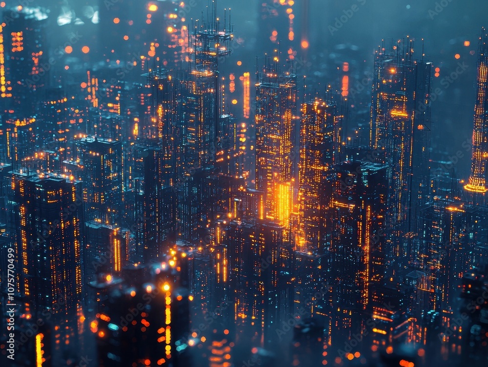 A vibrant, futuristic cityscape at night, featuring illuminated skyscrapers with a blend of neon colors and a misty ambiance. A vibrant, futuristic cityscape at night, featuring illuminated skyscrapers with a blend of neon colors and a misty ambiance.