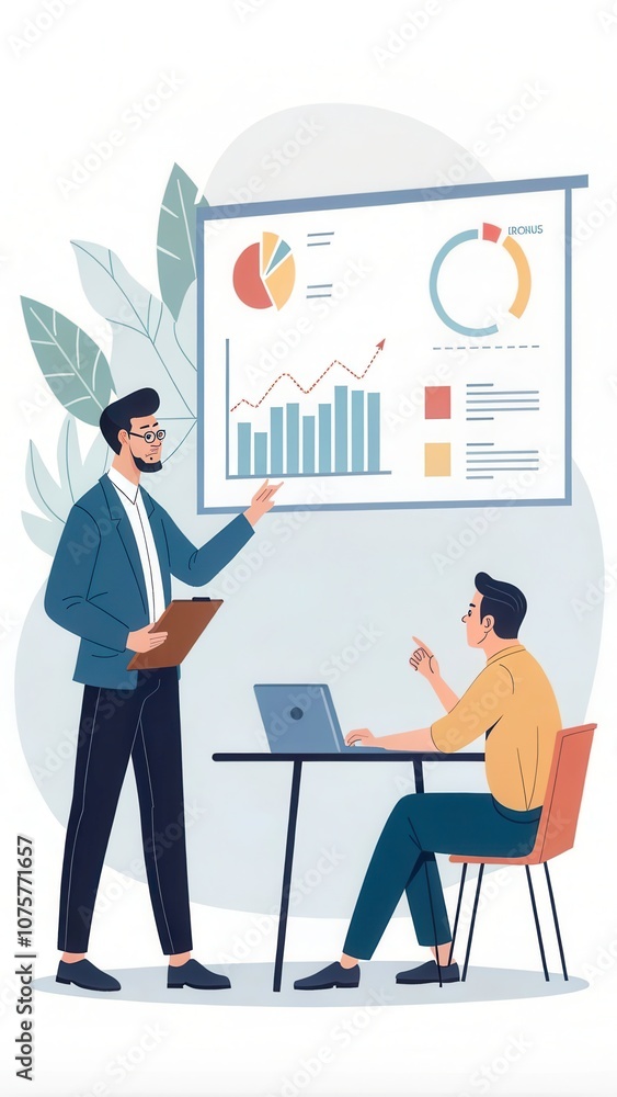 Presenter Delivering a Conference Presentation in Modern Office Setting. Generative AI Presenter Delivering a Conference Presentation in Modern Office Setting. Generative AI