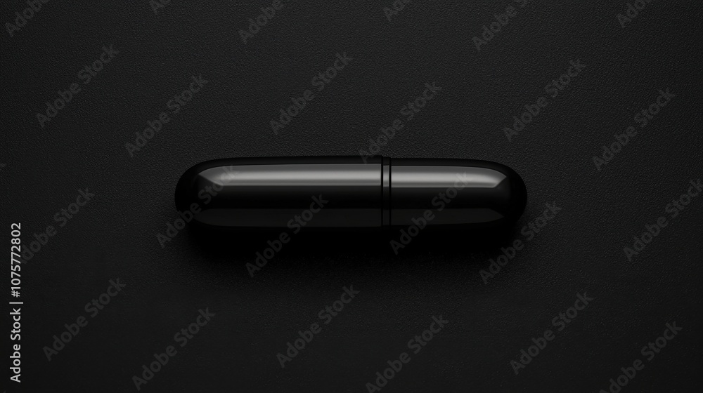 Black Metallic Capsule on Dark Background Minimalist Product Mockup Black Metallic Capsule on Dark Background Minimalist Product Mockup
