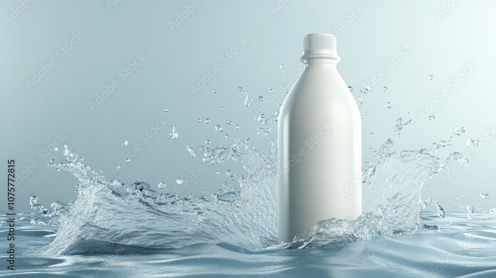Cream bottle mock up in water splash on blue background. Cream bottle mock up in water splash on blue background.