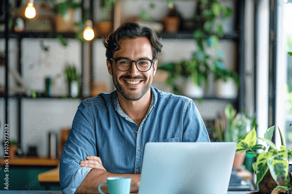 Confident Young Businessman Enjoying Coffee While Working on Laptop at Office or Home Confident Young Businessman Enjoying Coffee While Working on Laptop at Office or Home