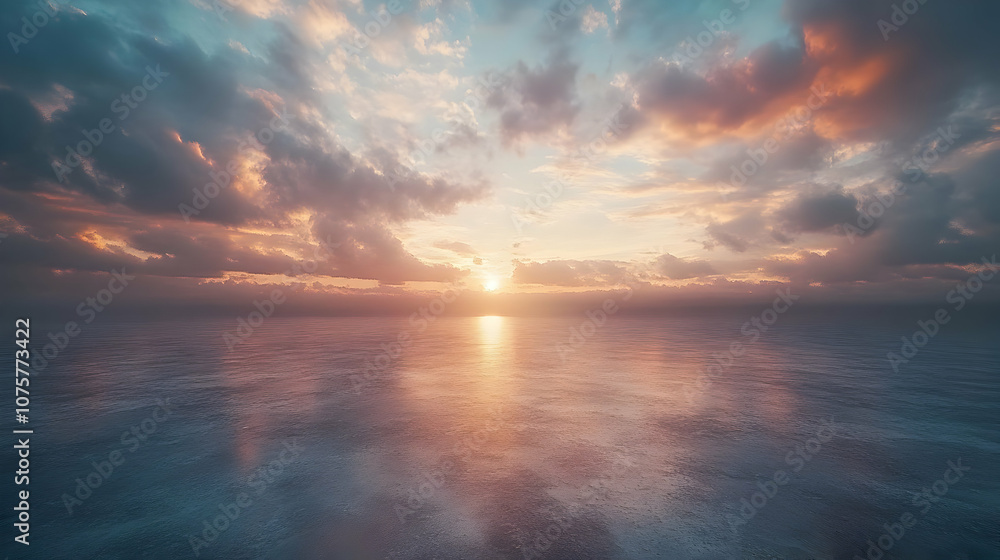 Fototapeta premium Sunset Clouds Over a Calm Sea - Digital Illustration