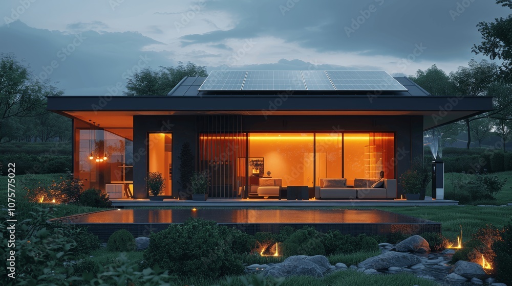 modern home with photovoltaic panels and electric vehicle charging station modern home with photovoltaic panels and electric vehicle charging station