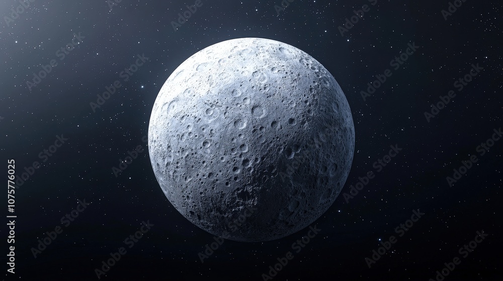 Realistic 3D Render of Moon in Space with Stars Realistic 3D Render of Moon in Space with Stars
