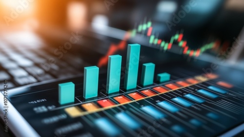 Modern Digital Dashboard with Colorful Graphs and Data Visualization on a Laptop Screen for Business Analytics and Financial Analysis