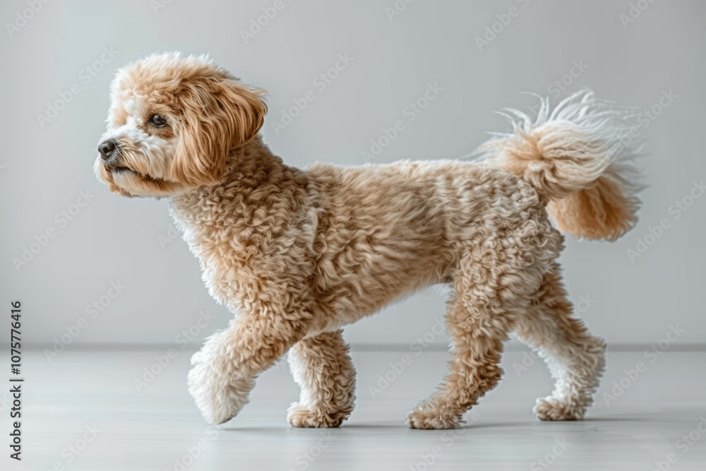 Happy Beige Poodle on White Background Happy Beige Poodle on White Background