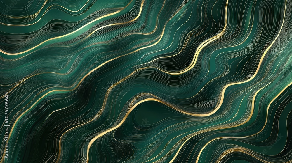 Obraz premium Green luxury background with golden lines modern 3D style backdrop. illustration from vector about modern template deluxe design