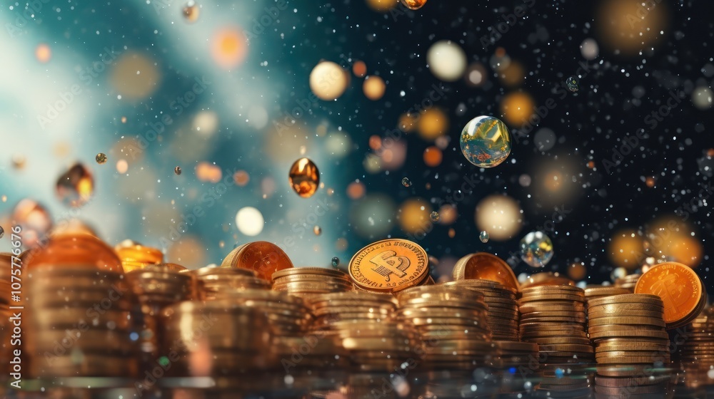 Fototapeta premium Golden Bitcoin Rain