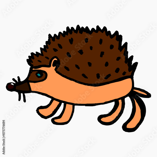 hedgehog stands on a white background. Cute hedgehog, on a white background, childrens vector drawing. 
