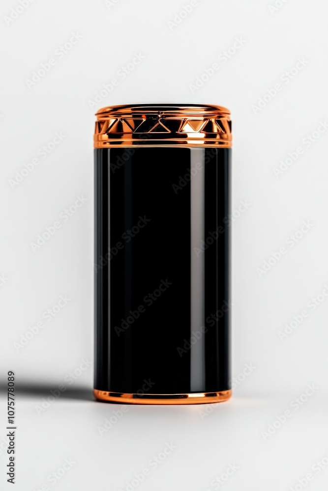 A sleek, black cylindrical object with a decorative orange top, creating a modern and elegant aesthetic. A sleek, black cylindrical object with a decorative orange top, creating a modern and elegant aesthetic.